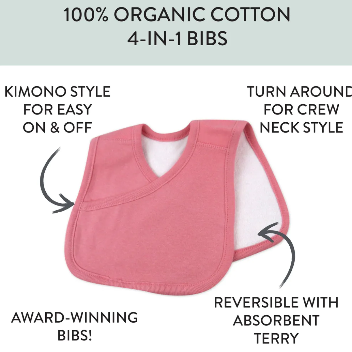 5-Pack Organic Cotton 4 in 1 Reversible Bibs