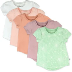 5-Pack Organic Cotton Girls' Short Sleeve T-Shirts