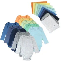 20-Pack Organic Cotton Long Sleeve Bodysuit & Knit Tri-fold Burp Cloth Bundle