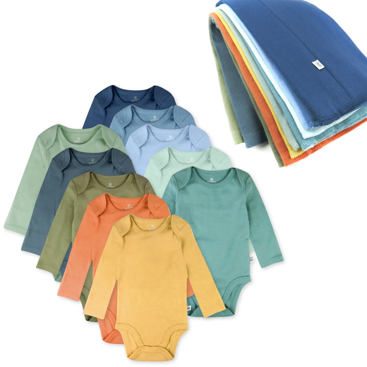 20-Pack Organic Cotton Long Sleeve Bodysuit & Knit Tri-fold Burp Cloth Bundle