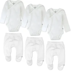6-Pack Organic Cotton Long Sleeve Kimono Bodysuit & Footed Pant Bundle