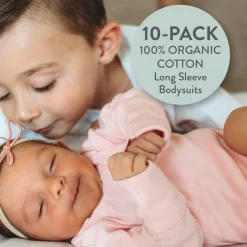 10-Pack Organic Cotton Long Sleeve Bodysuits