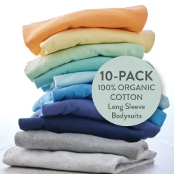 10-Pack Organic Cotton Long Sleeve Bodysuits