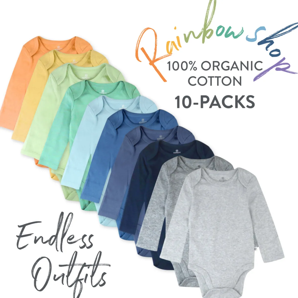 20-Pack Organic Cotton Long Sleeve Bodysuit & Knit Tri-fold Burp Cloth Bundle
