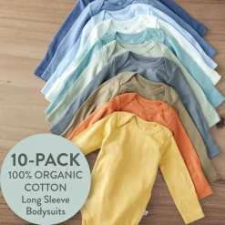 10-Pack Organic Cotton Long Sleeve Bodysuits