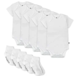 10-Pack Organic Cotton Short Sleeve Bodysuit & Sock Bundle