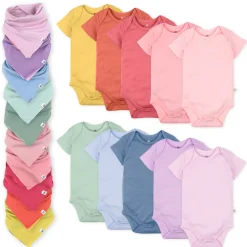 20-Pack Organic Cotton Short Sleeve Bodysuit & Bandana Bib Burp Cloth Bundle