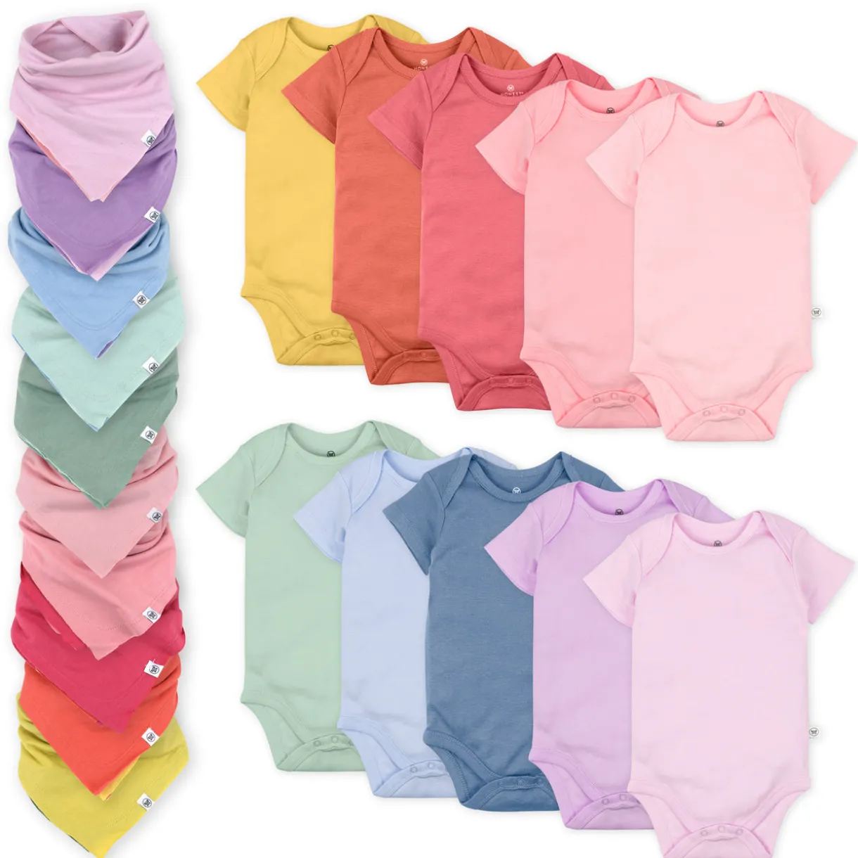 20-Pack Organic Cotton Short Sleeve Bodysuit & Bandana Bib Burp Cloth Bundle