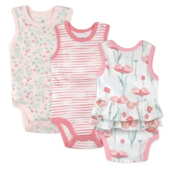 3-Pack Organic Cotton Sleeveless Bodysuit with Ruffles