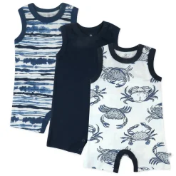 3-Pack Organic Cotton Sleeveless Rompers