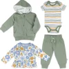 4-Piece Bundle Long Shirt, SS Bodysuit, Sweatshirt, and Sweatpant