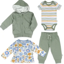 4-Piece Bundle Long Shirt, SS Bodysuit, Sweatshirt, and Sweatpant