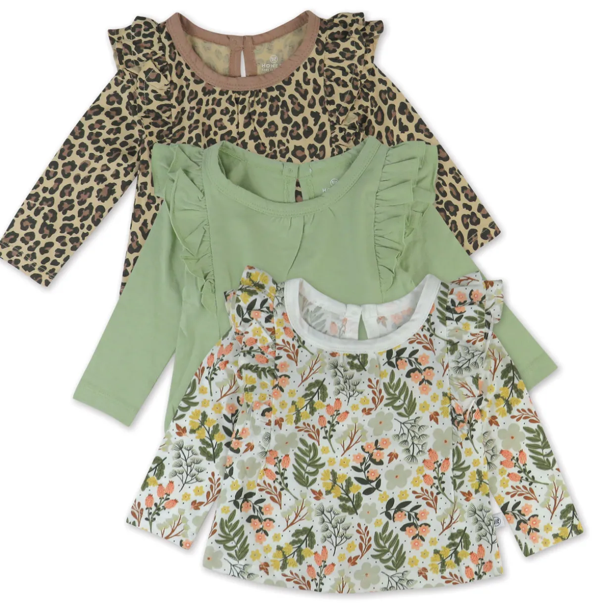 3-Piece Long Sleeve Ruffle T-Shirts