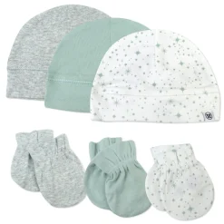 6-Piece Organic Cotton Mitt and Hat Set