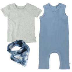 3-Piece Organic Cotton Rib Romper, T-Shirt and Reversible Bib
