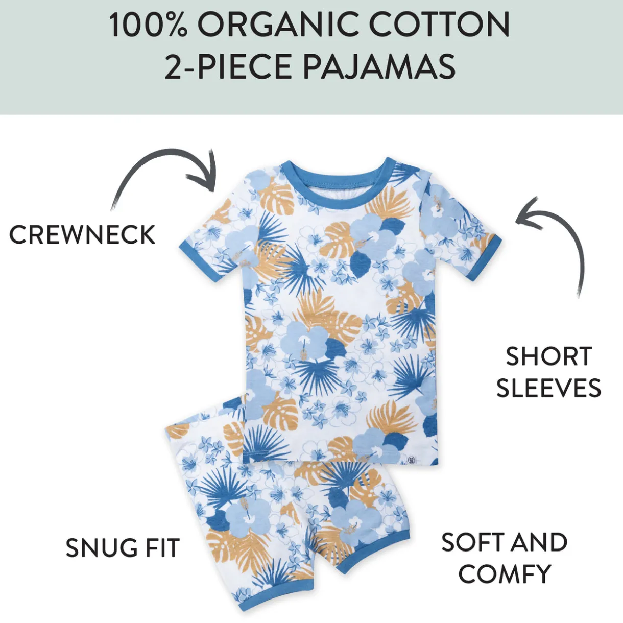 2-Piece Organic Cotton Short Sleeve & Shorts Pajama Set
