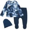 3-Piece Organic Cotton Side-Snap Top, Footed Pant and Beanie/Headband Set