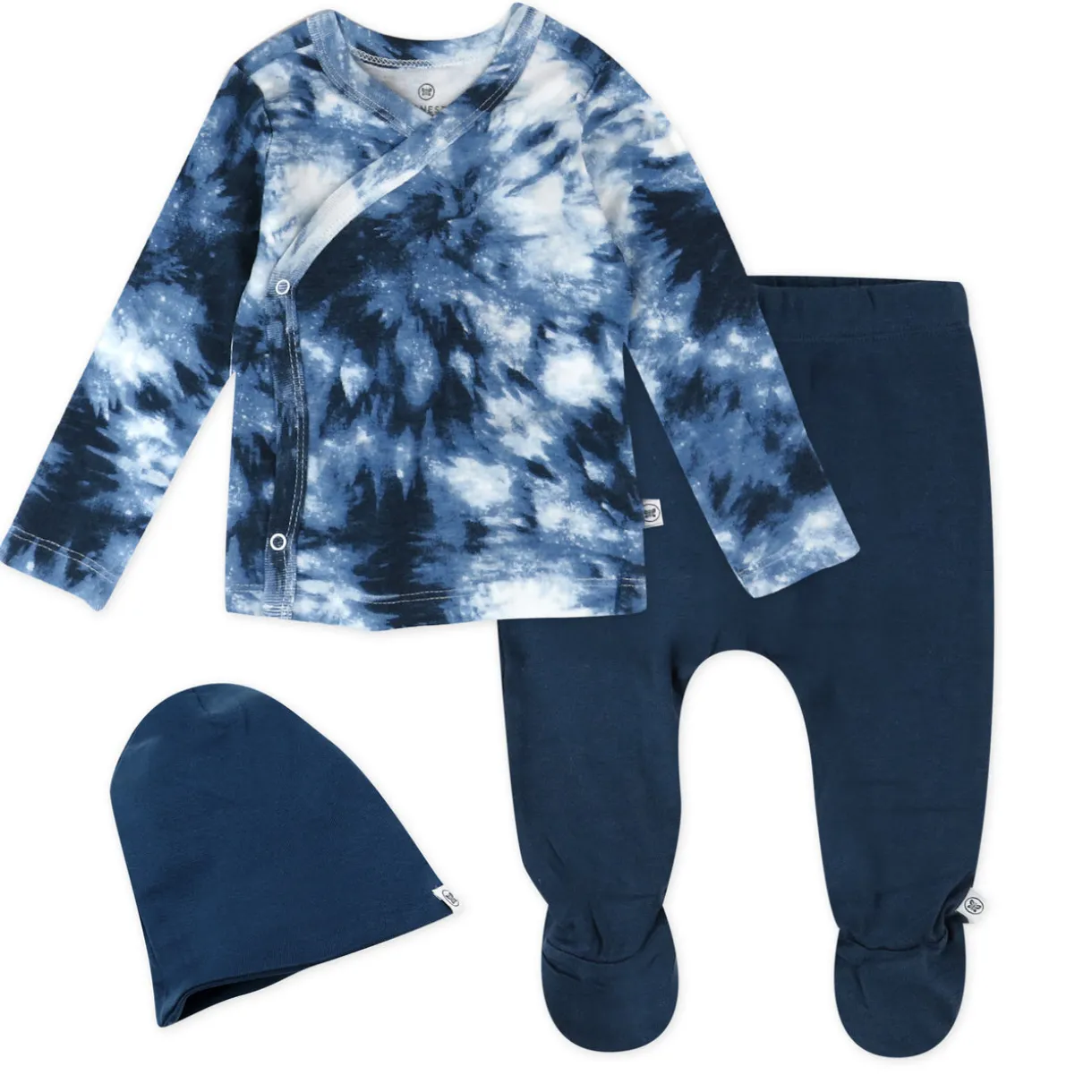 3-Piece Organic Cotton Side-Snap Top, Footed Pant and Beanie/Headband Set