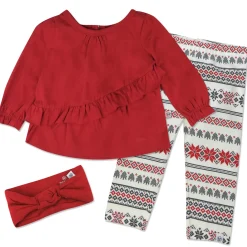 3-Piece Peplum Top with Ruffle Detail, Headband & Legging Set