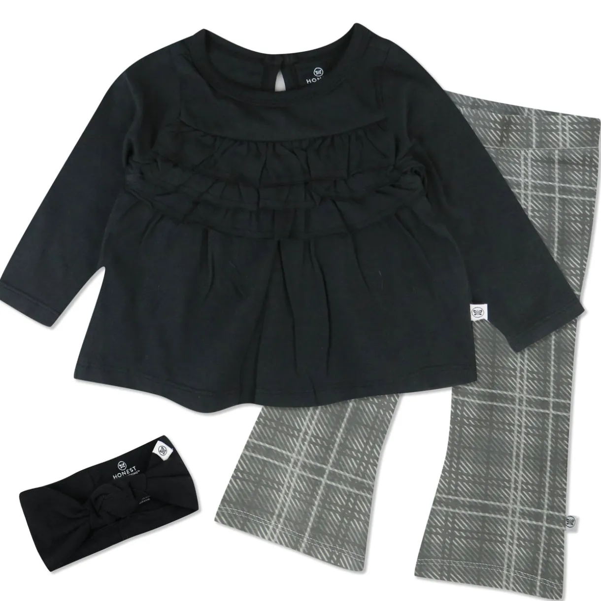 3-Piece Ruffle Top, Flare Legging & Headband Set