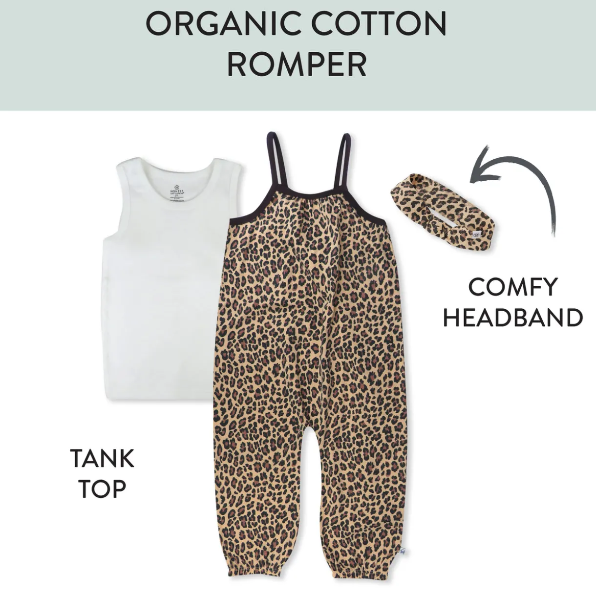 Toddler 3-Piece Organic Cotton Strappy Romper, Tank Top, and Headband Set