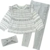 Toddler 3-Piece Ruffle Shoulder Top, Ruffle Front Legging & Headband Set