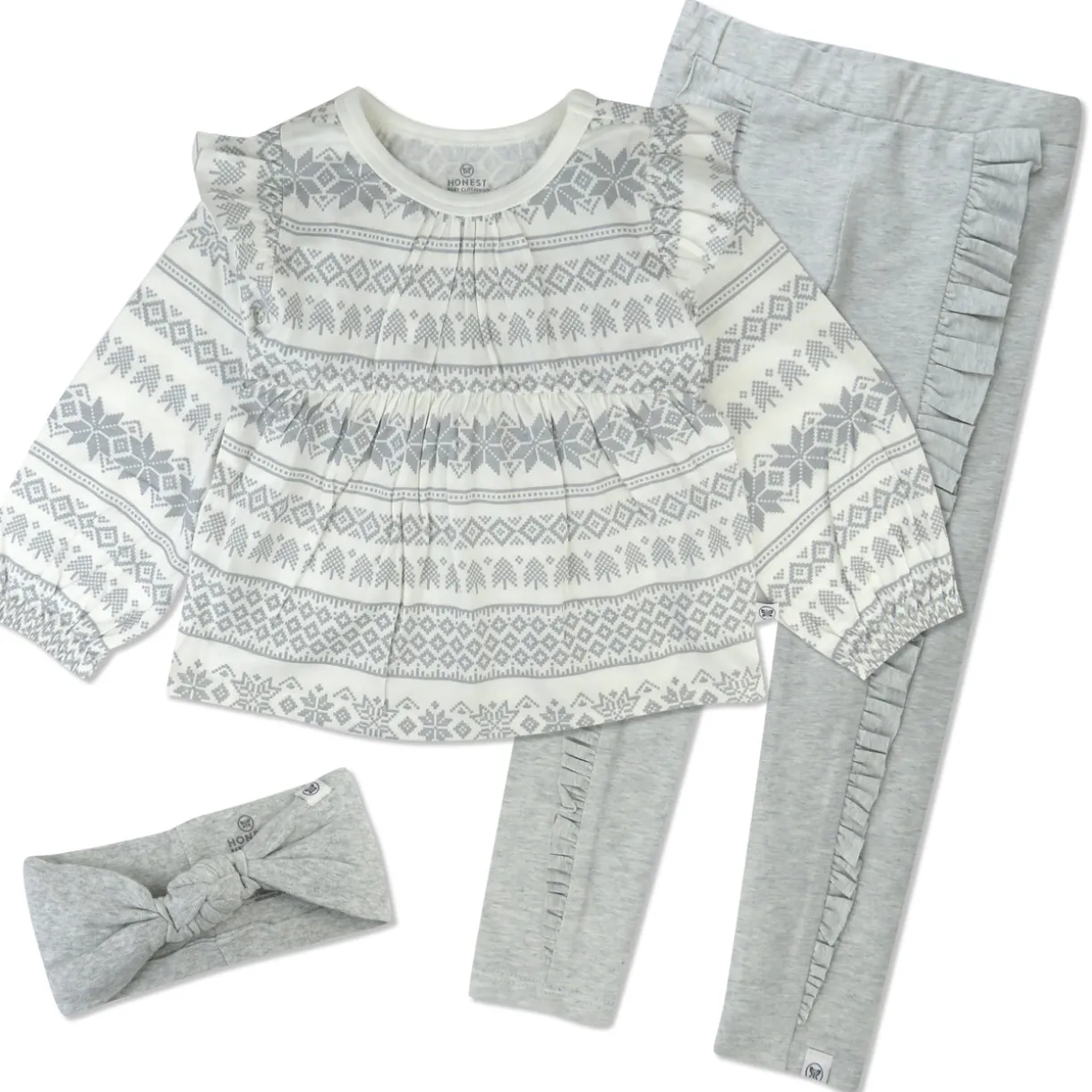 Toddler 3-Piece Ruffle Shoulder Top, Ruffle Front Legging & Headband Set