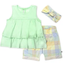 Toddler 3-Piece Ruffle Top, Short and Headband Set